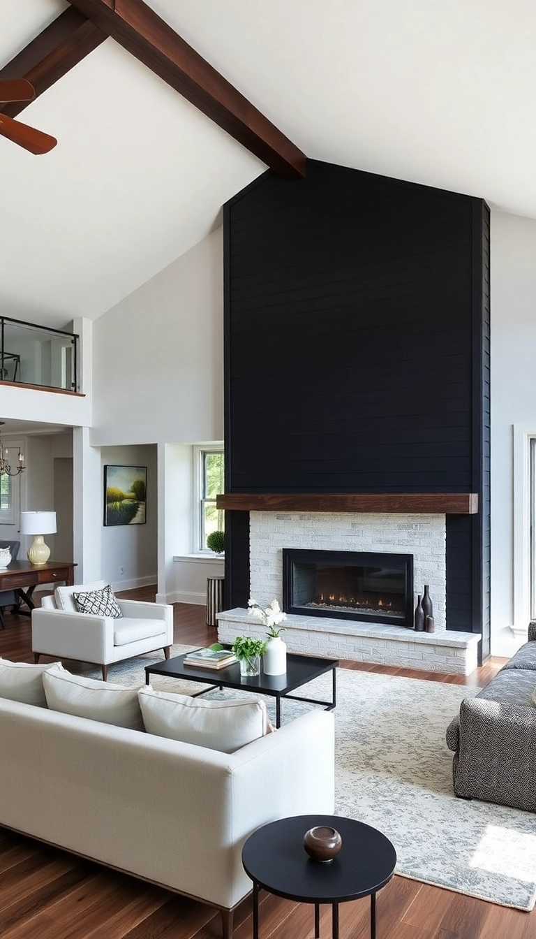 28 Black Shiplap Fireplace Ideas That'll Make Your Living Room Unforgettable! - 15. Open Concept Bliss