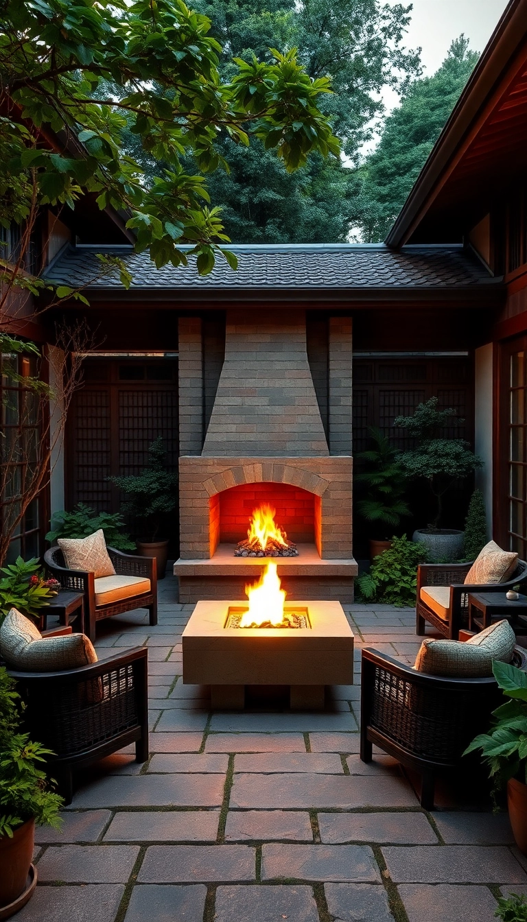 25 Japanese Courtyard Homes That'll Transform Your Outdoor Living Experience (You Won't Believe #12!) - 16. Outdoor Fireplaces: Year-Round Use