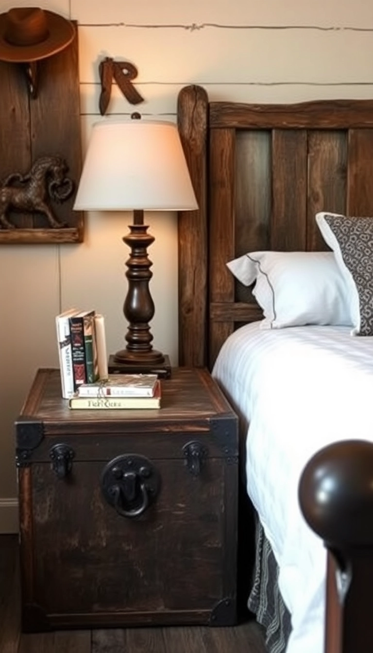 26 Western Bedroom Ideas That'll Make You Feel Like a True Cowboy (You Won't Believe #15!) - 16. Vintage Trunks as Nightstands