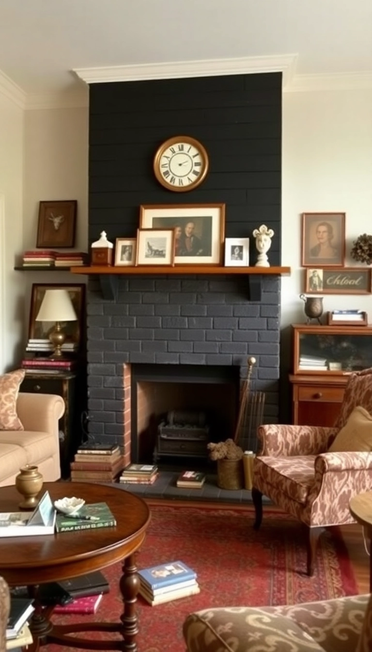 28 Black Shiplap Fireplace Ideas That'll Make Your Living Room Unforgettable! - 14. Vintage Finds