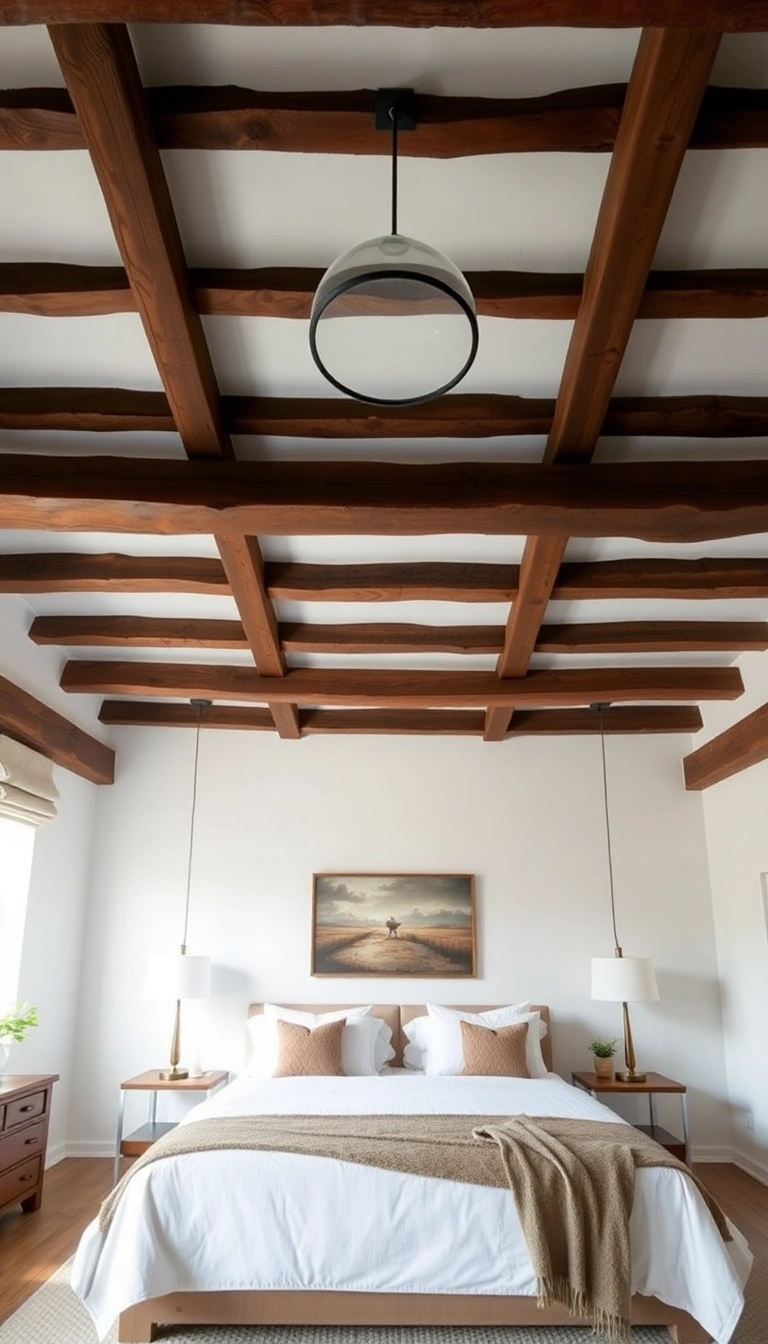 23 Rustic Bedroom Ideas That'll Transform Your Space into a Cozy Retreat! - 18. Rustic Ceiling Beams