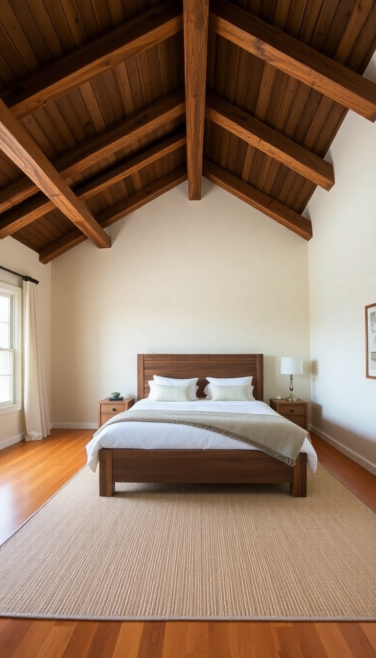 27 Rustic Farmhouse Bedroom Ideas That'll Make You Want to Snooze All Day! - 2. Exposed Beams and Wood Accents