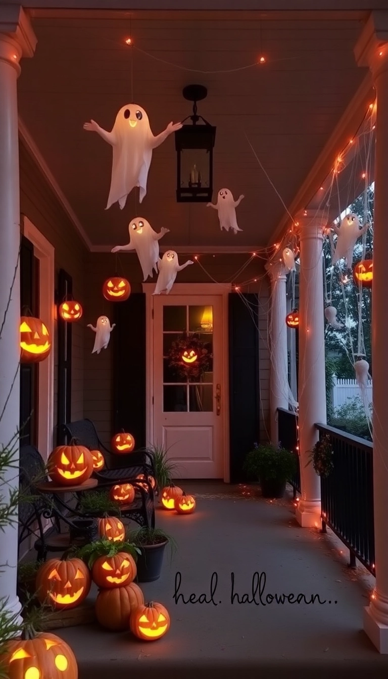 23 Southern Front Porch Ideas for Every Season (Don't Miss #5!) - 10. Halloween Spooktacular Setup