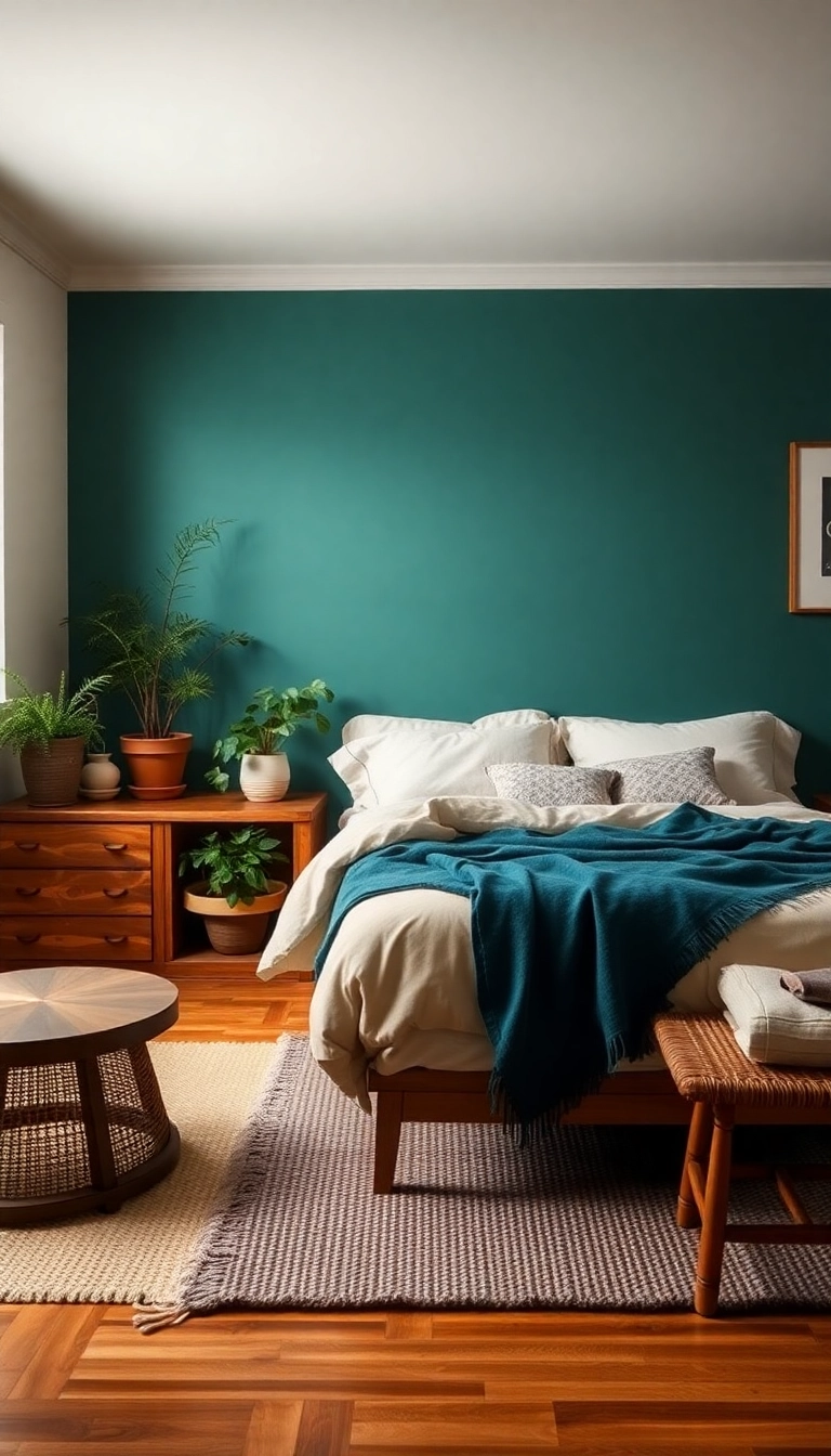 23 Teal Bedroom Ideas That Combine Modern Aesthetics with Unmatched Comfort! - 13. Teal and Earthy Tones