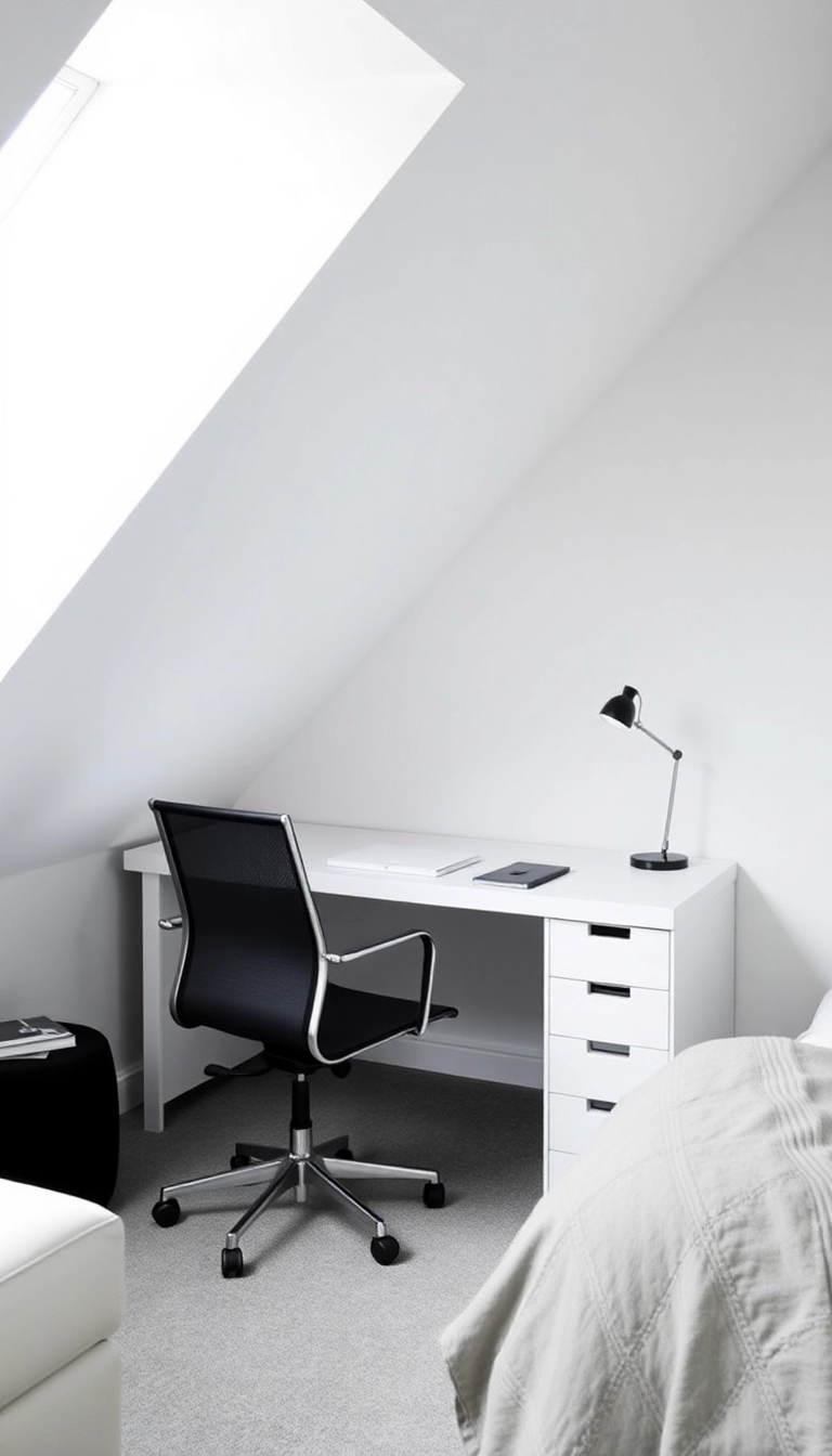 26 Attic Bedroom Angled Ceilings Ideas You Never Knew You Needed! - 18. Minimalist Workspace