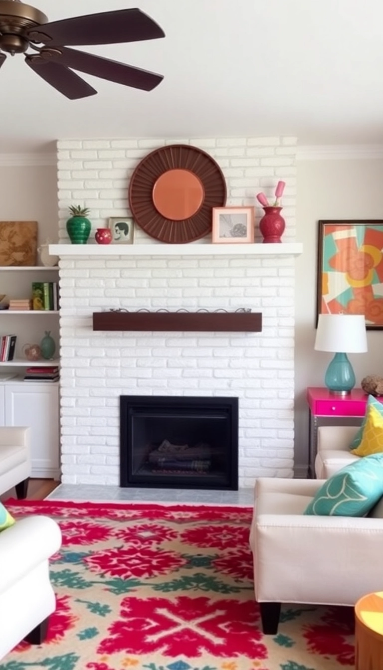 25 Stunning White Brick Fireplace Ideas to Transform Your Living Room (Wait Until You See #10!) - 17. Bold Patterns