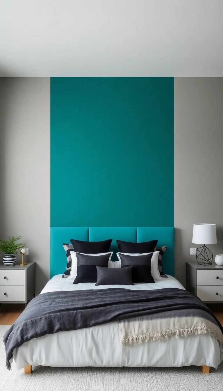 23 Teal Bedroom Ideas That Combine Modern Aesthetics with Unmatched Comfort! - 4. Bold Teal Accent Wall