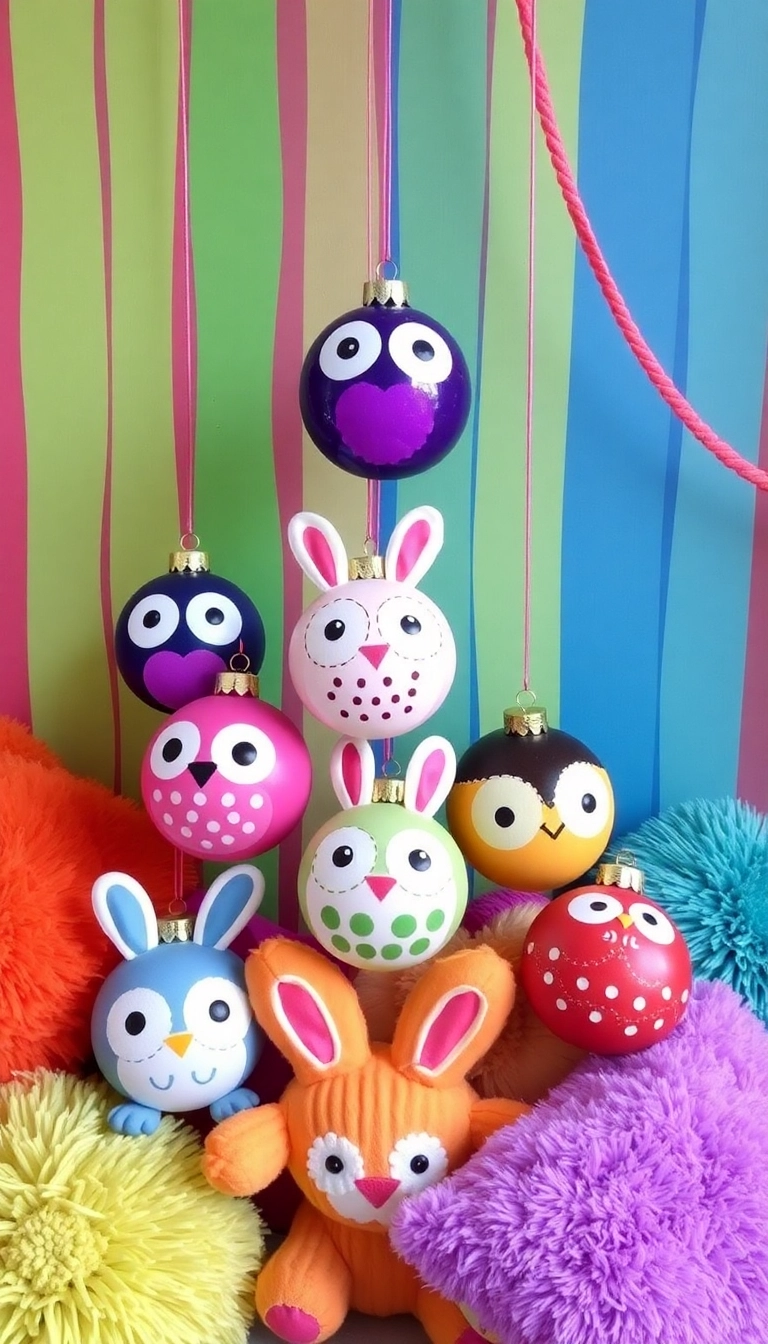 20 Hand Painted Bauble Ideas That Will Transform Your Home Decor Instantly! - 3. Whimsical Animal Themes