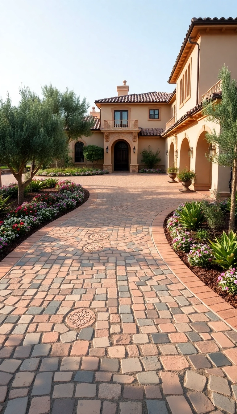 22 Mediterranean Front Yard Landscaping Ideas That Will Make Your Neighbors Envious! - 13. Mediterranean-Style Driveways