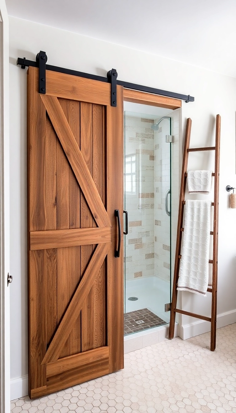 24 Rustic Farmhouse Bathroom Designs That Will Make You Fall in Love! - 3. Barn Door Sliding Shower