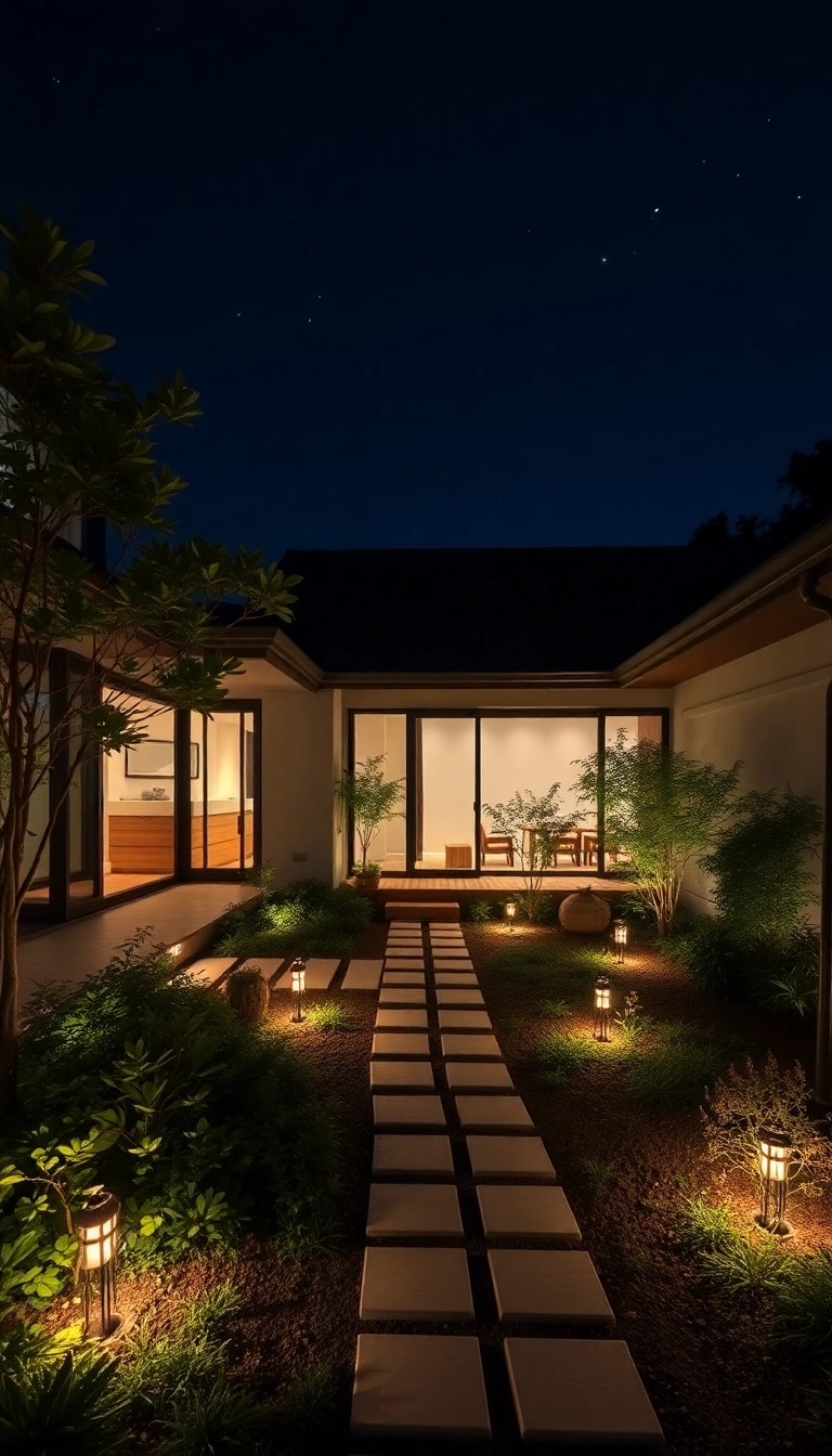 28 Modern Japanese Homes With Courtyard Gardens That Redefine Serenity! - 15. Nighttime Serenity