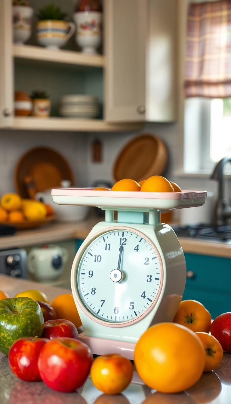 31 Kitschy Kitchen Inspo Ideas That’ll Make You Smile Every Time You Cook! - 13. Retro Kitchen Scale