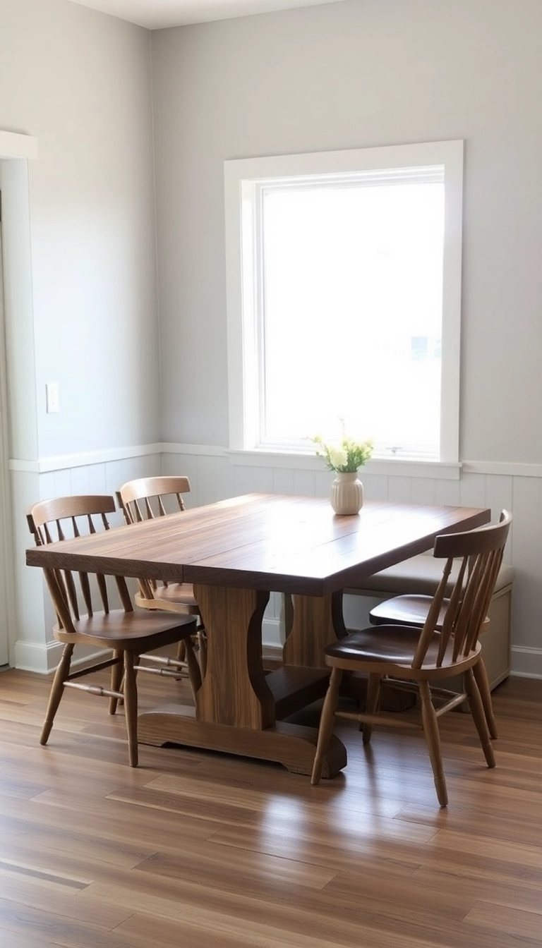 27 Farmhouse Breakfast Nook Ideas That’ll Make You Want to Sip Coffee All Morning! - 11. Rustic Wood Accents