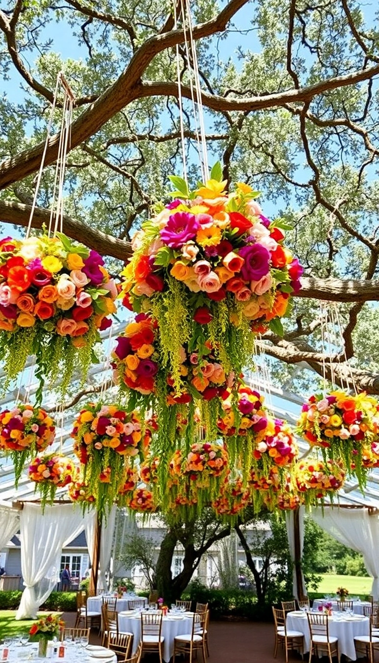 27 Backyard Wedding Decor Ideas That'll Make Your Big Day Unforgettable! - 12. Hanging Floral Installations