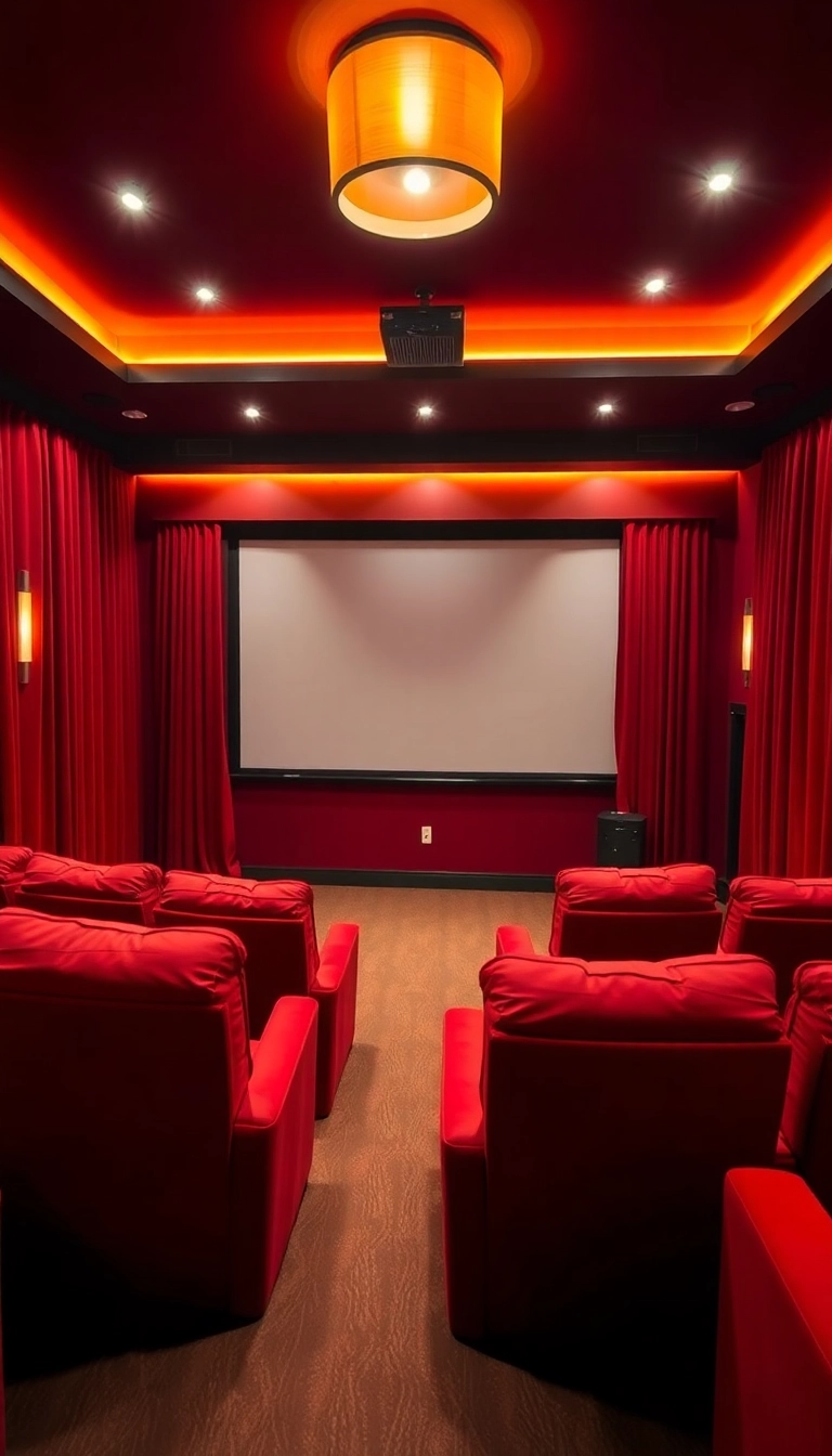 28 Cozy Small Theatre Room Ideas Your Friends Will Envy (Don't Miss #17!) - 3. Warm Color Palette