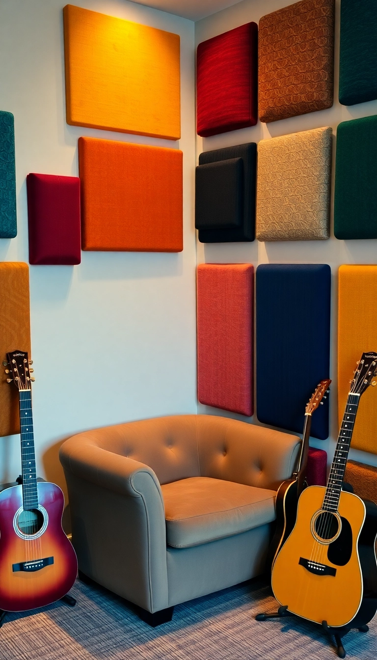 33 Music Room Ideas That'll Make You Want to Jam All Day Long! - 1. A Cozy Corner with Acoustic Panels