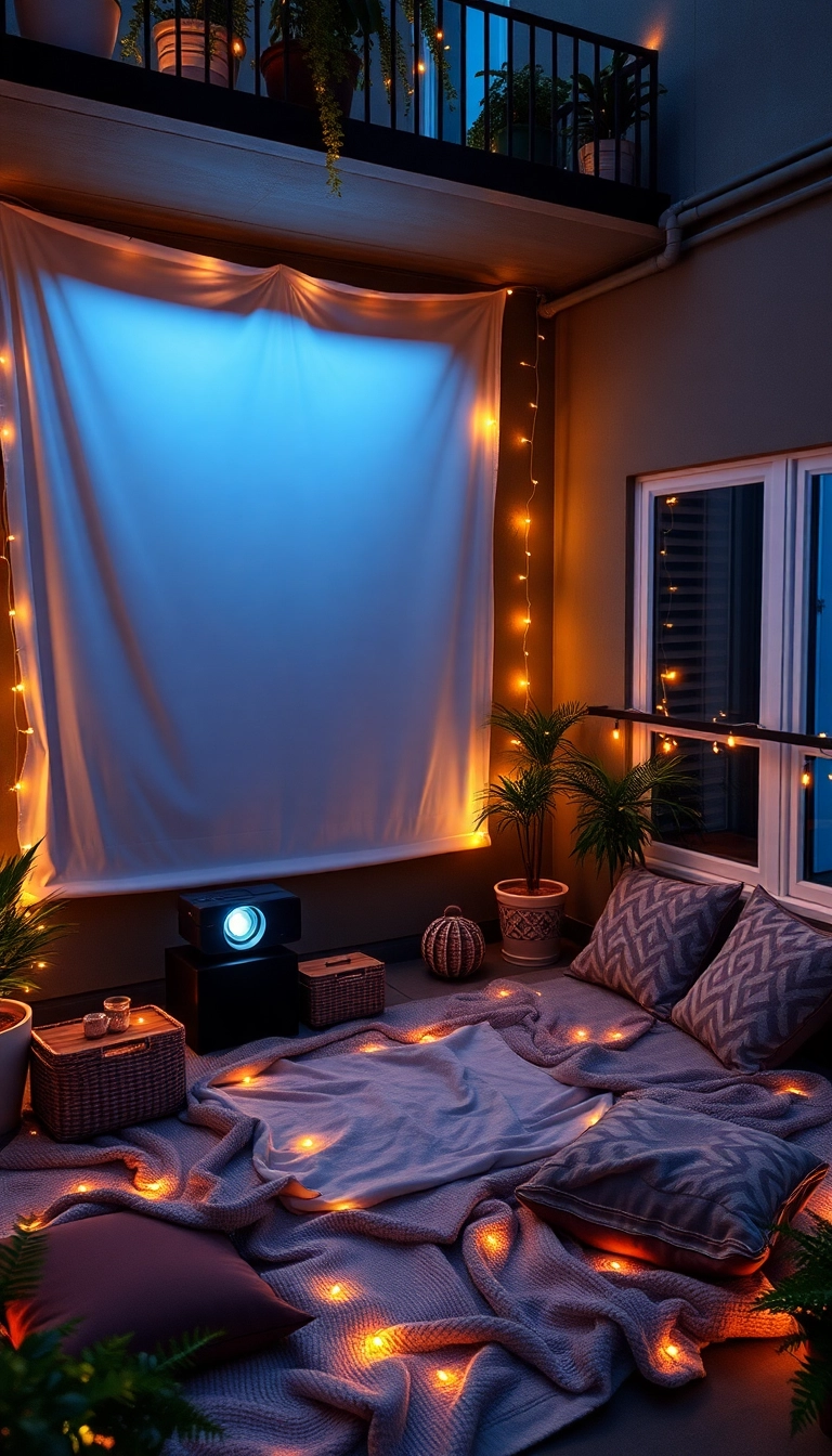 27 Jaw-Dropping Balcony Decor Ideas That'll Transform Your Outdoor Space! - 15. Outdoor Movie Setup