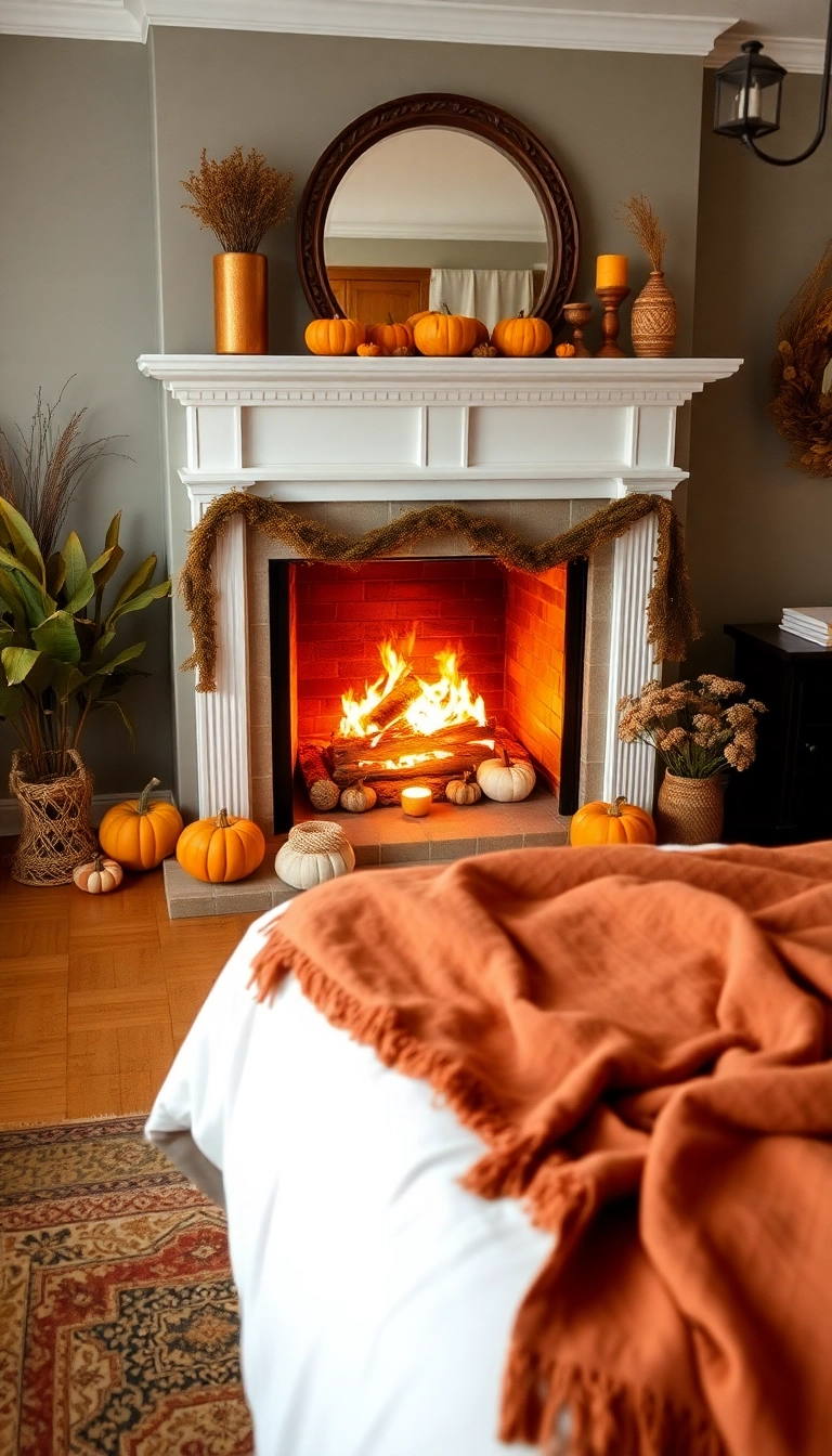 27 Fireplace in Bedroom Ideas That Will Make You Want to Snuggle In! - 21. Seasonal Decor