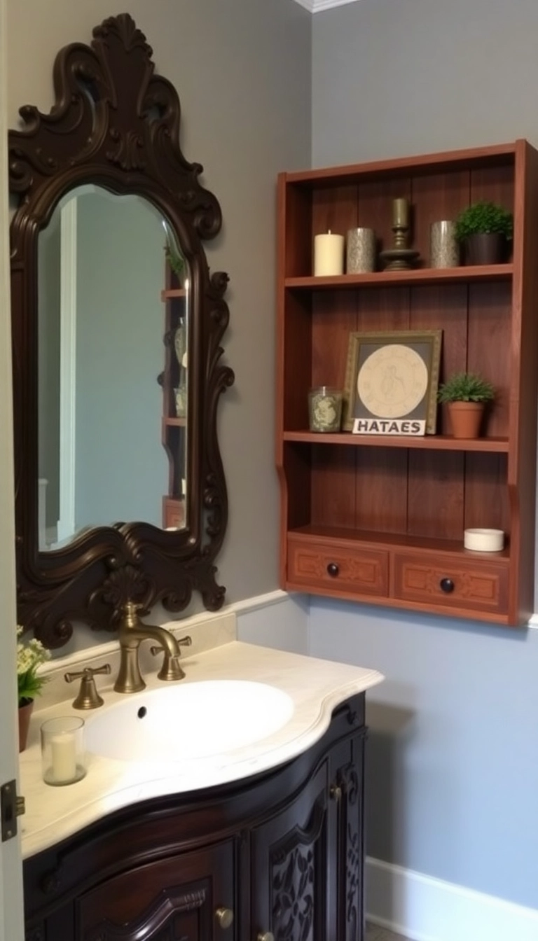 21 Moody Vintage Bathroom Decor Ideas You Can't Miss (Especially #12!) - 1. Dark Wood Accents