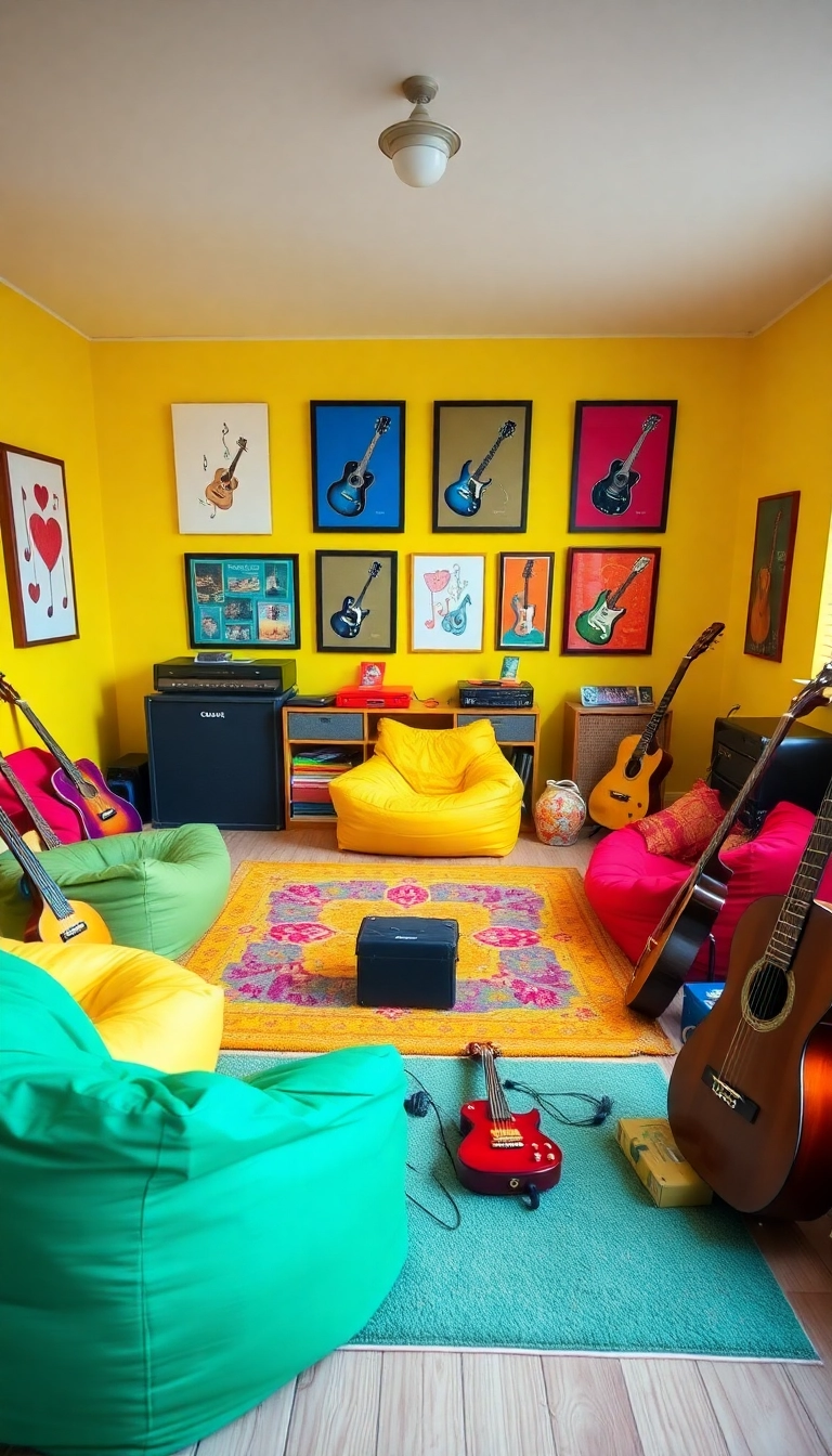 33 Music Room Ideas That'll Make You Want to Jam All Day Long! - 5. A Colorful Jam Space