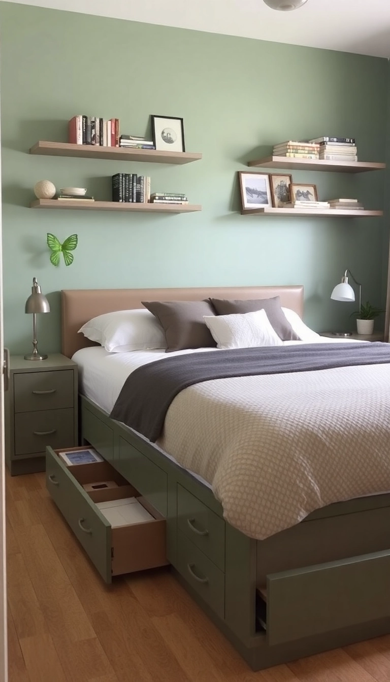 20 Sage Green Bedroom Ideas That'll Transform Your Space into a Serene Retreat! - 11. Integrated Storage