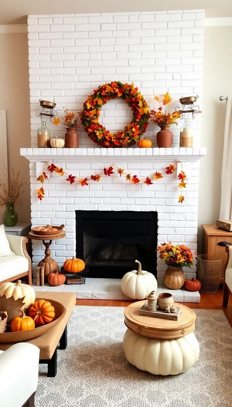 25 Stunning White Brick Fireplace Ideas to Transform Your Living Room (Wait Until You See #10!) - 21. Seasonal Decor