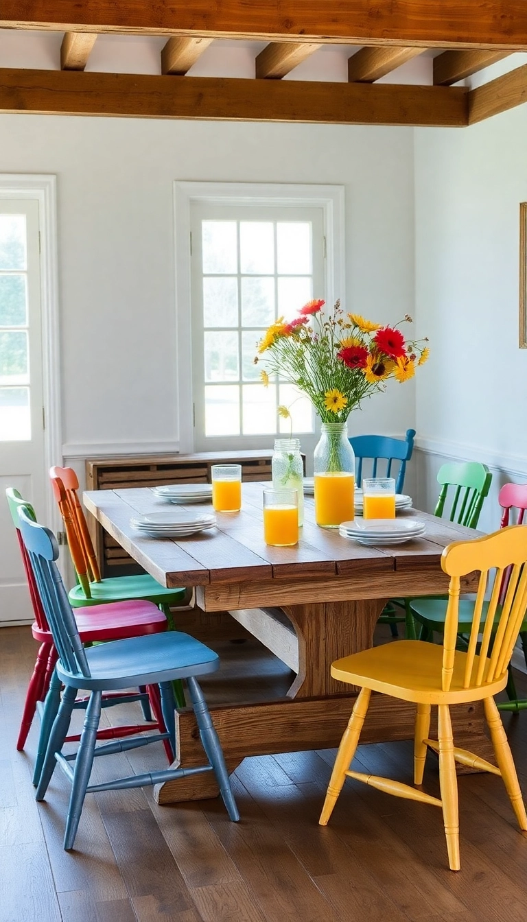 27 Farmhouse Breakfast Nook Ideas That’ll Make You Want to Sip Coffee All Morning! - 1. Vintage Picnic Table Delight