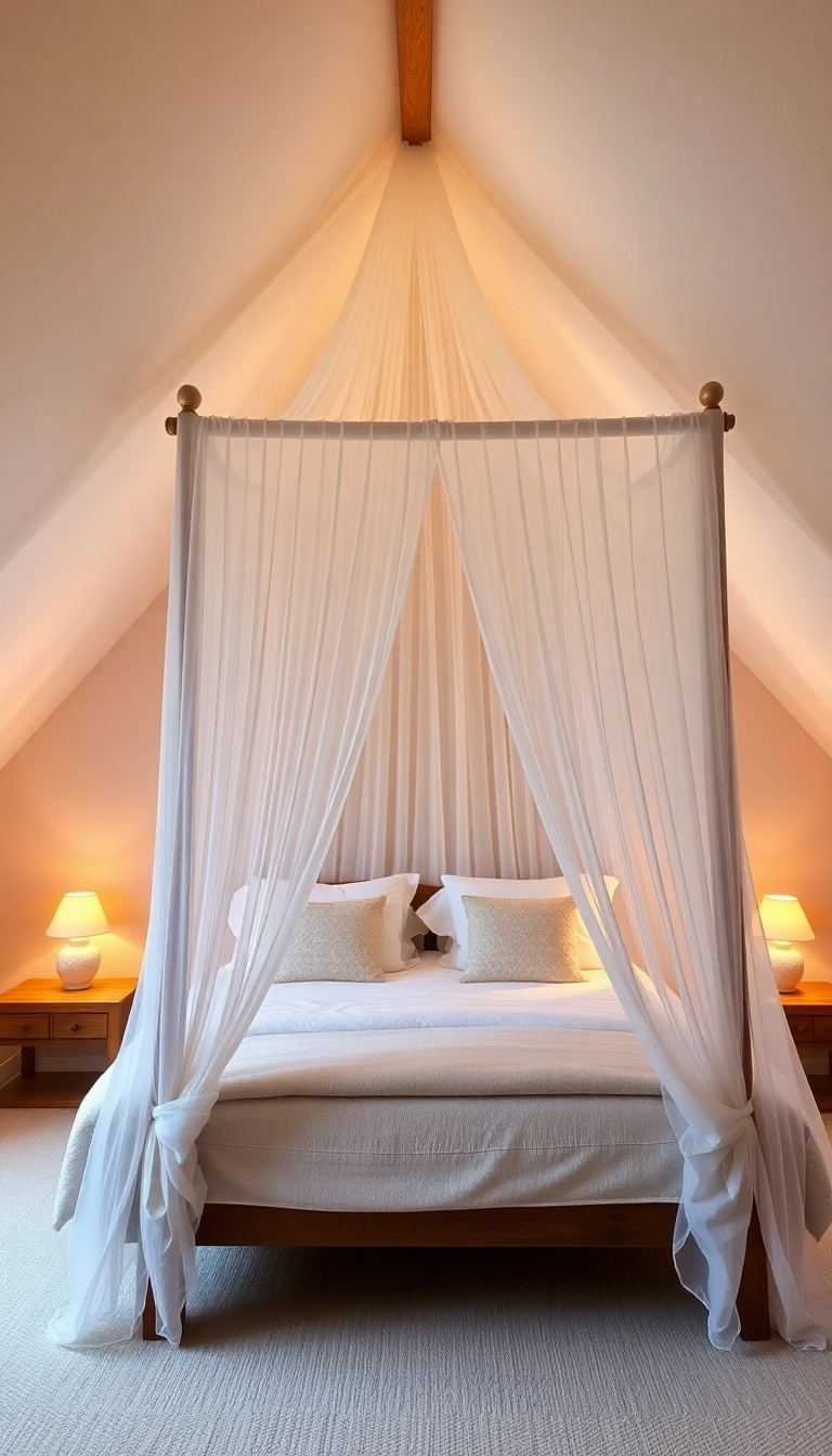 26 Attic Bedroom Angled Ceilings Ideas You Never Knew You Needed! - 9. Cozy Canopy Bed