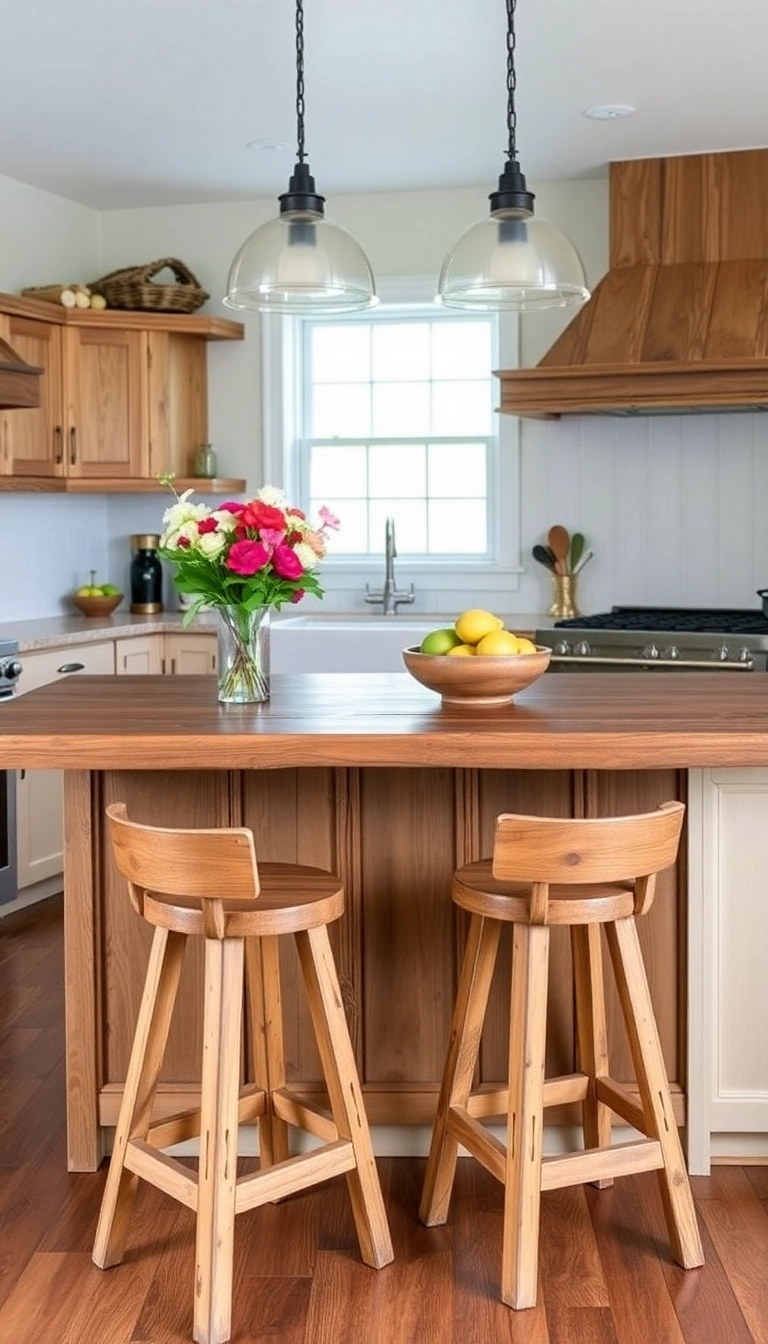 26 Rustic Farmhouse Kitchen Ideas That Will Transform Your Cooking Space! - 15. Statement Bar Stools