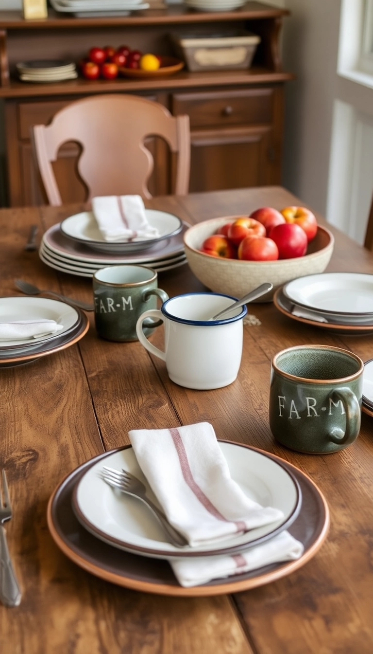 26 Rustic Farmhouse Kitchen Ideas That Will Transform Your Cooking Space! - 17. Farm-Themed Tableware