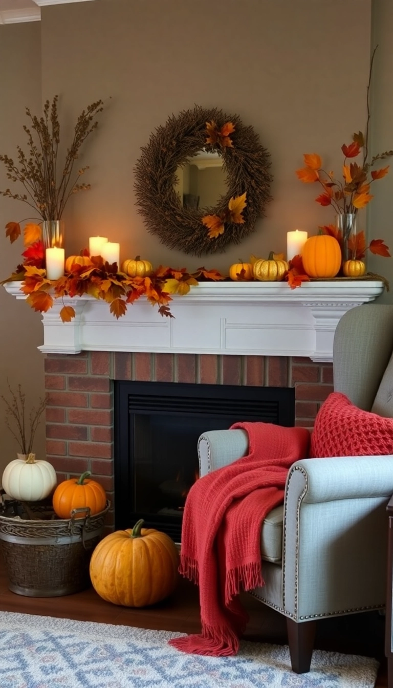 24 Rustic Farmhouse Fireplace Ideas That Will Make Your Home Feel Like a Cozy Retreat! - 13. Seasonal Decor