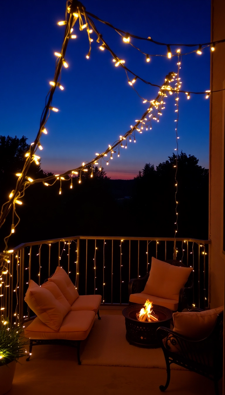 27 Jaw-Dropping Balcony Decor Ideas That'll Transform Your Outdoor Space! - 4. Fairy Light Magic