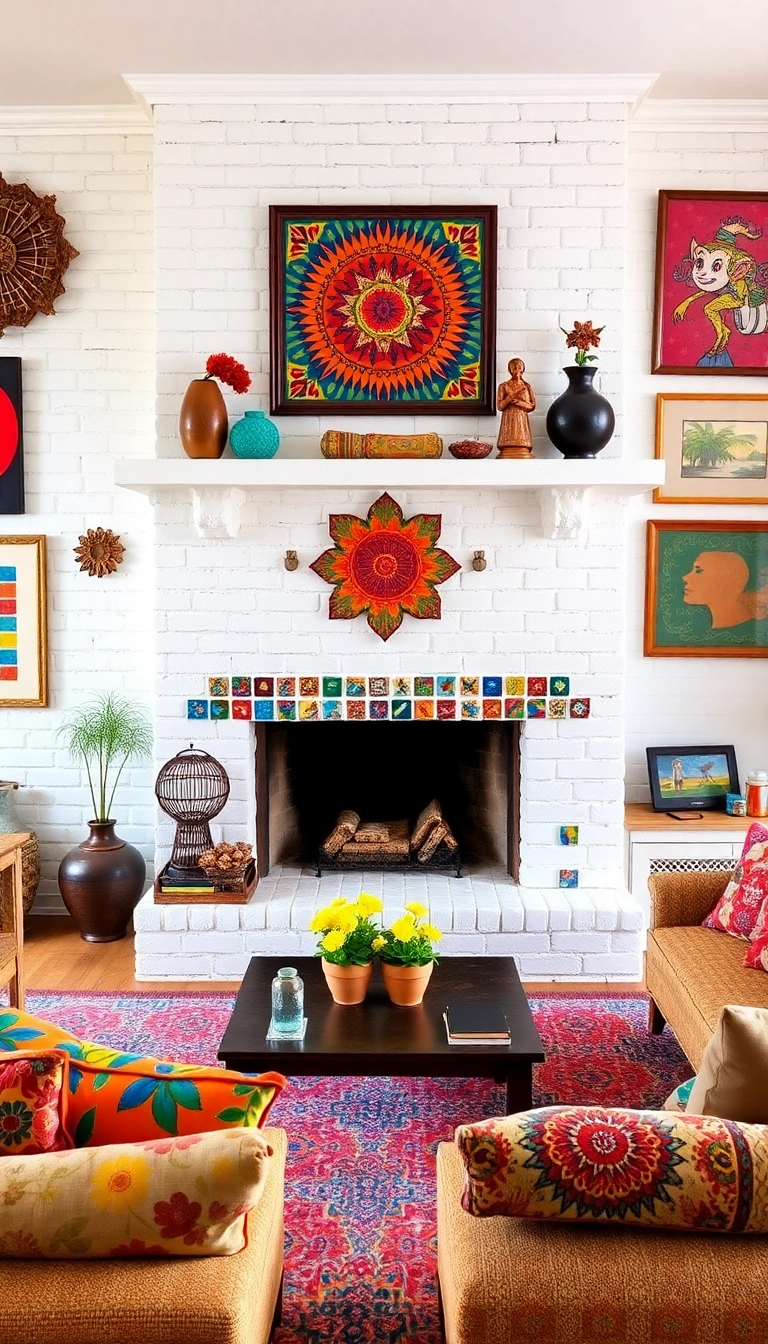 25 Stunning White Brick Fireplace Ideas to Transform Your Living Room (Wait Until You See #10!) - 8. Artistic Touch