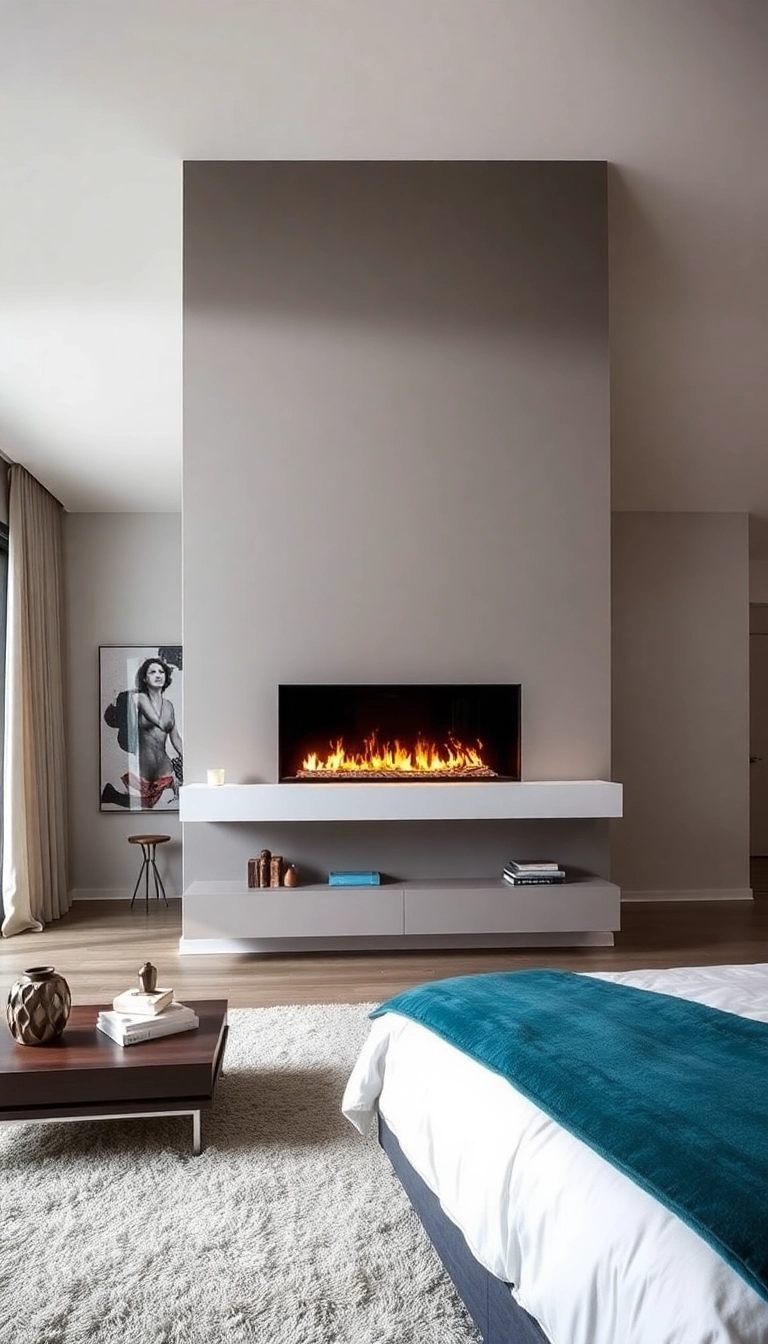 27 Fireplace in Bedroom Ideas That Will Make You Want to Snuggle In! - 16. Floating Fire