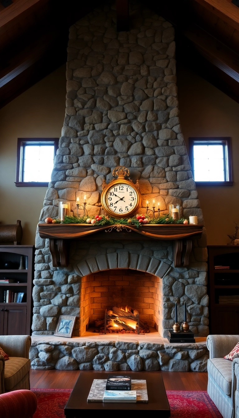 27 Fireplace Ideas for Your Living Room That Will Make You Fall in Love Again! - 1. Rustic Charm with a Stone Fireplace