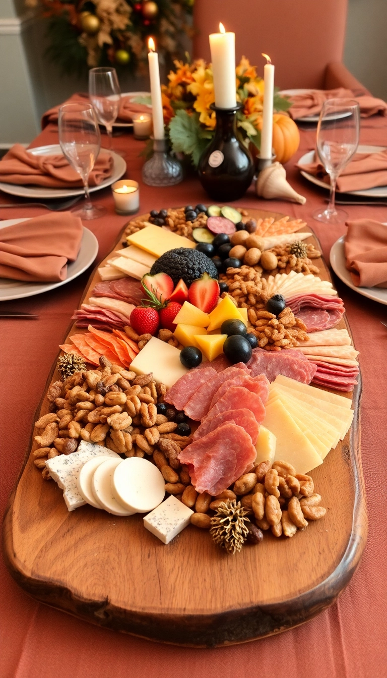 22 Friendsgiving Tablescape Ideas That'll Make Your Guests Say 'WOW!' - 11. Sweet and Savory Charcuterie Display