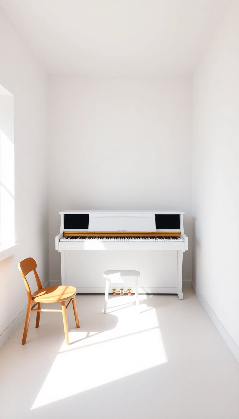 33 Music Room Ideas That'll Make You Want to Jam All Day Long! - 9. Minimalist Music Retreat