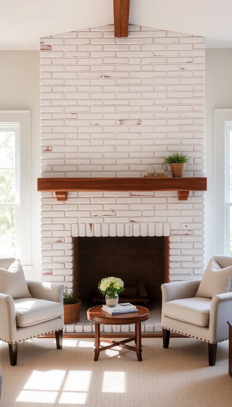 24 Rustic Farmhouse Fireplace Ideas That Will Make Your Home Feel Like a Cozy Retreat! - 6. Whitewashed Brick