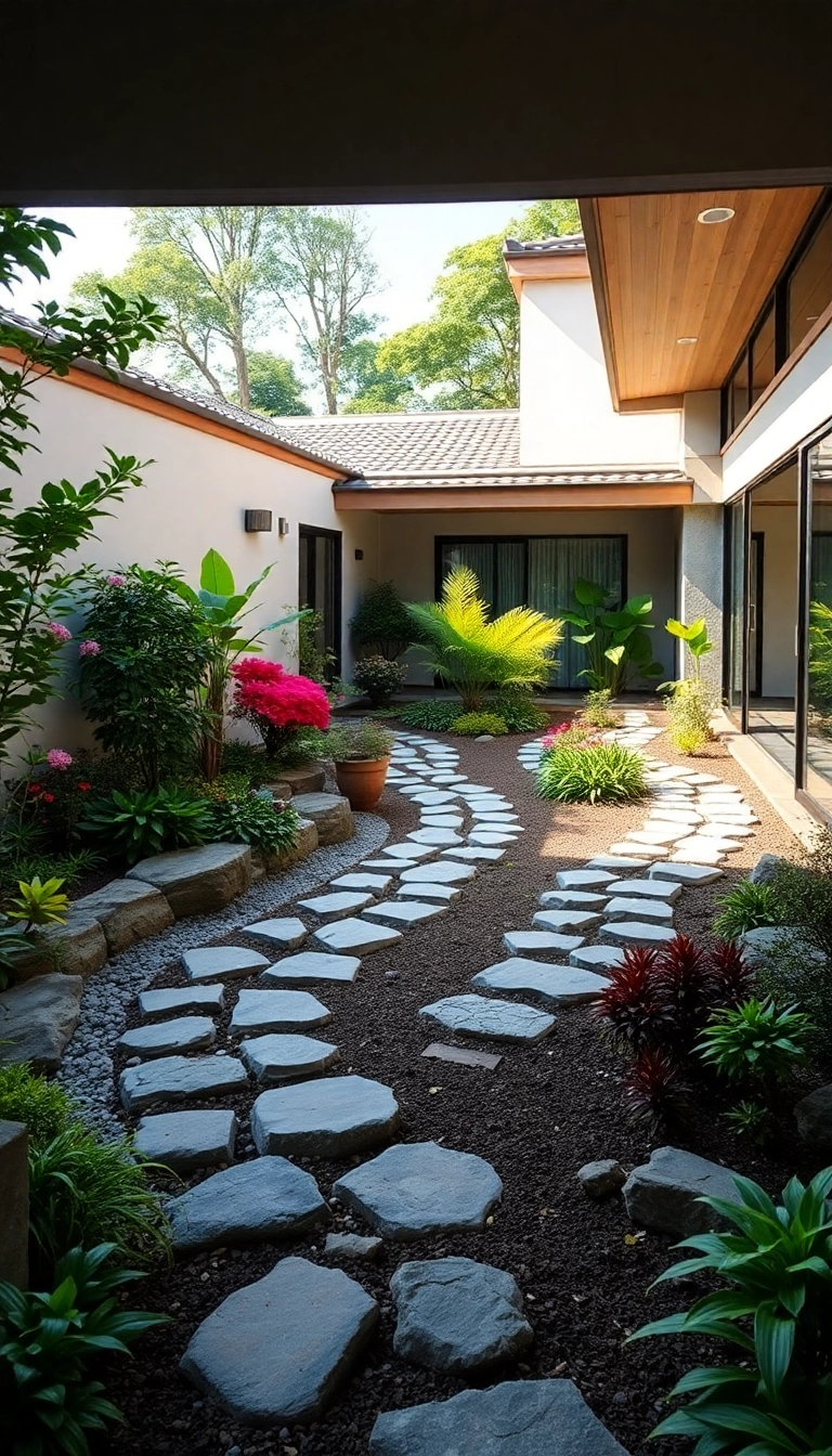 28 Modern Japanese Homes With Courtyard Gardens That Redefine Serenity! - 12. Artistic Pathways