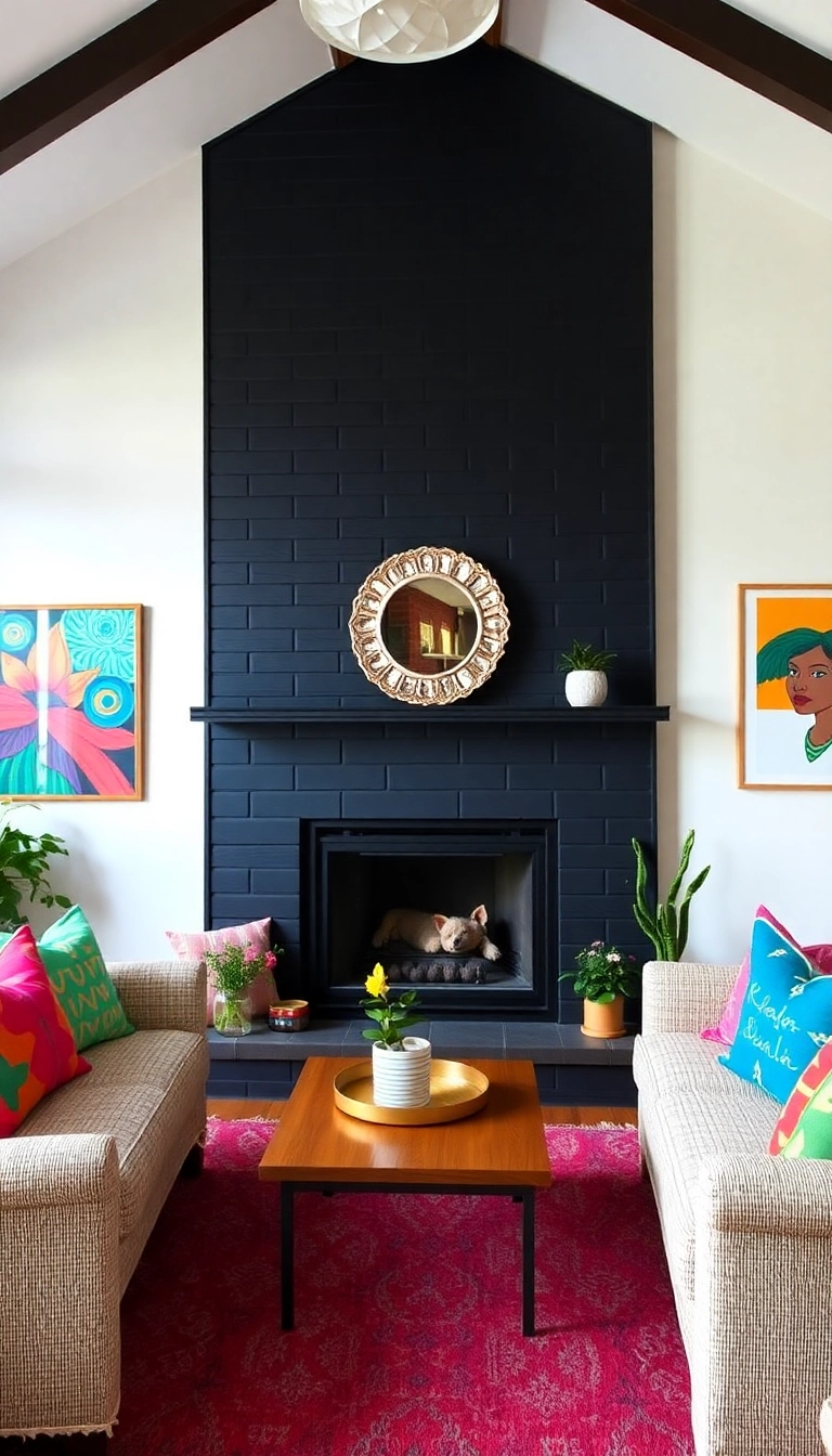 28 Black Shiplap Fireplace Ideas That'll Make Your Living Room Unforgettable! - 13. Colorful Accents