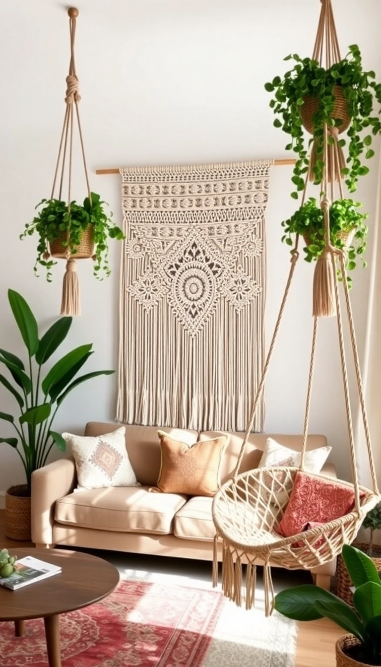 23 Boho Living Room Ideas to Transform Your Space into a Cozy Oasis (You Won't Believe #6!) - 3. Macrame Accents