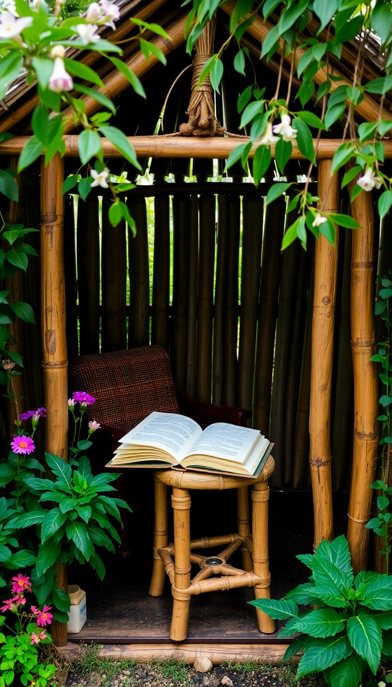 23 Japanese Style Garden Reading Nooks That Will Make You Want to Escape & Read Forever! - 10. Rustic Bamboo Hut