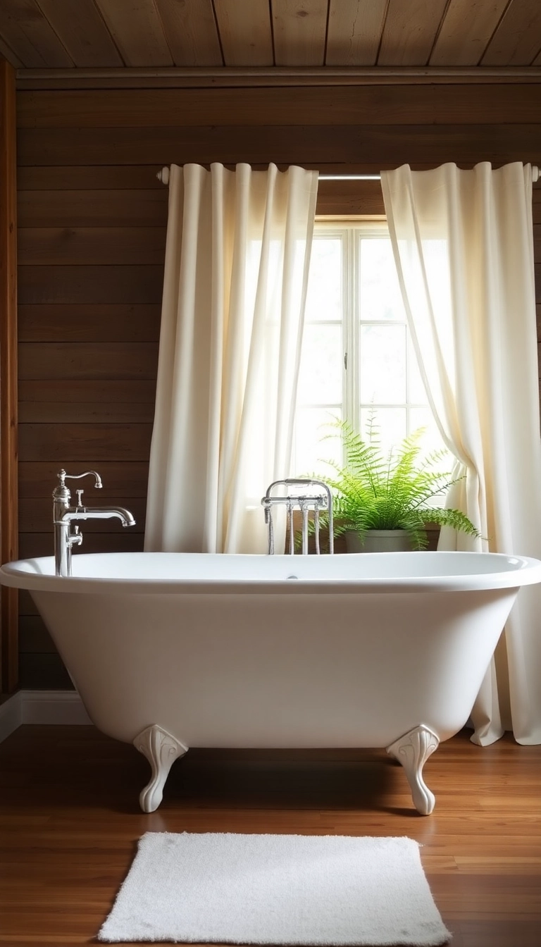 24 Rustic Farmhouse Bathroom Designs That Will Make You Fall in Love! - 1. Vintage Clawfoot Tub Elegance