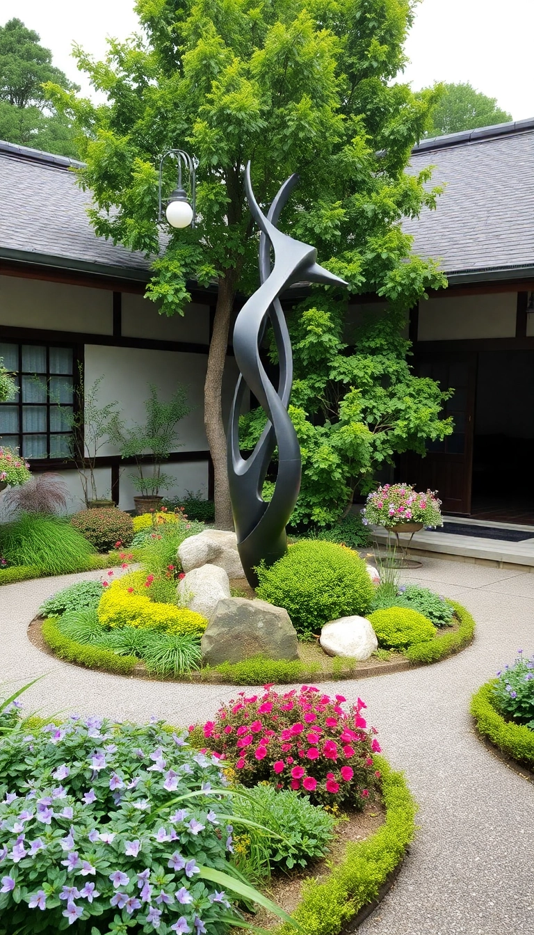 25 Japanese Courtyard Homes That'll Transform Your Outdoor Living Experience (You Won't Believe #12!) - 17. Artistic Sculptures: A Touch of Creativity