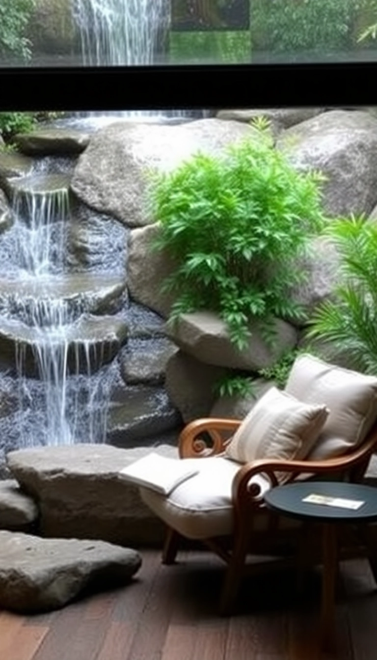 23 Japanese Style Garden Reading Nooks That Will Make You Want to Escape & Read Forever! - 9. Serene Waterfall Corner