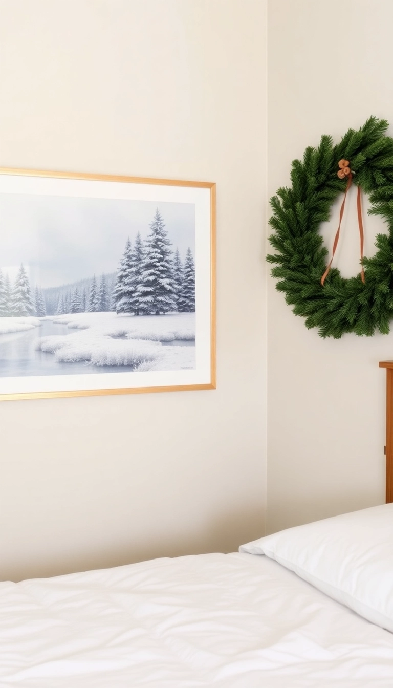 28 Holiday Bedroom Decor Ideas That'll Make You Want to Snuggle In! - 4. Festive Wall Art