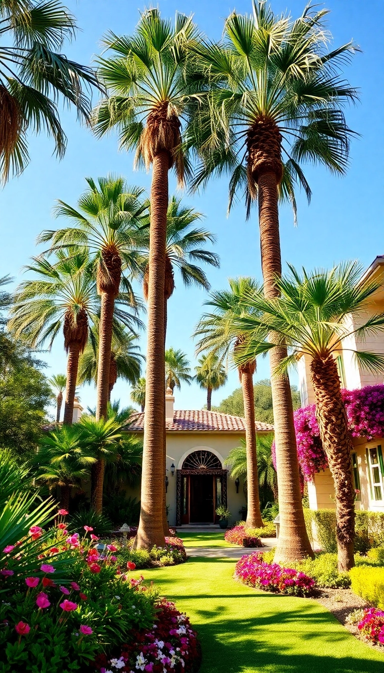 22 Mediterranean Front Yard Landscaping Ideas That Will Make Your Neighbors Envious! - 10. Dramatic Palm Trees