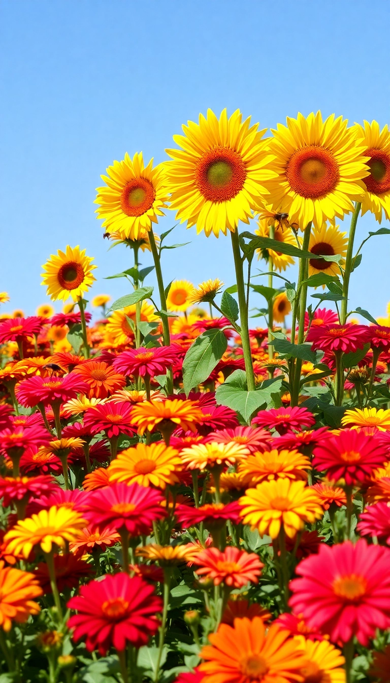 26 Stunning Plant Combinations to Transform Your Sunny Front Yard! - 1. Bold Blooms: Sunflowers and Zinnias