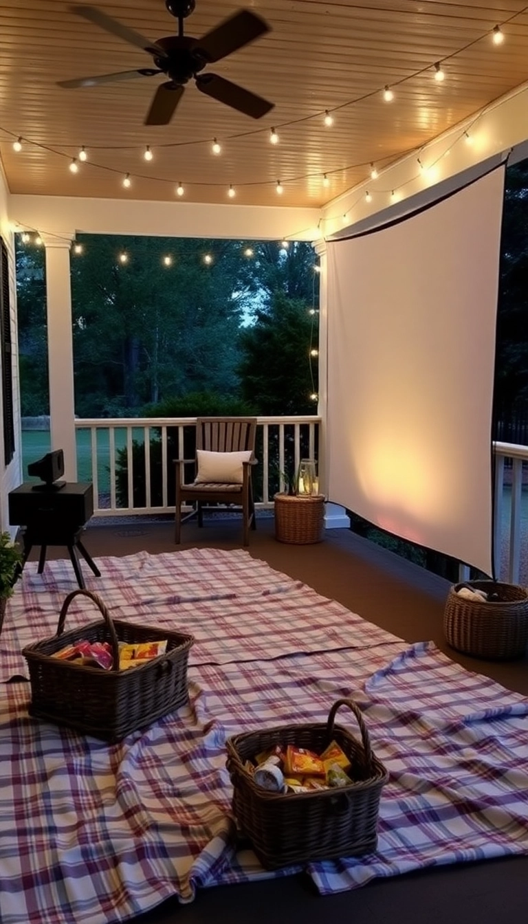 23 Southern Front Porch Ideas for Every Season (Don't Miss #5!) - 18. Outdoor Movie Night Setup