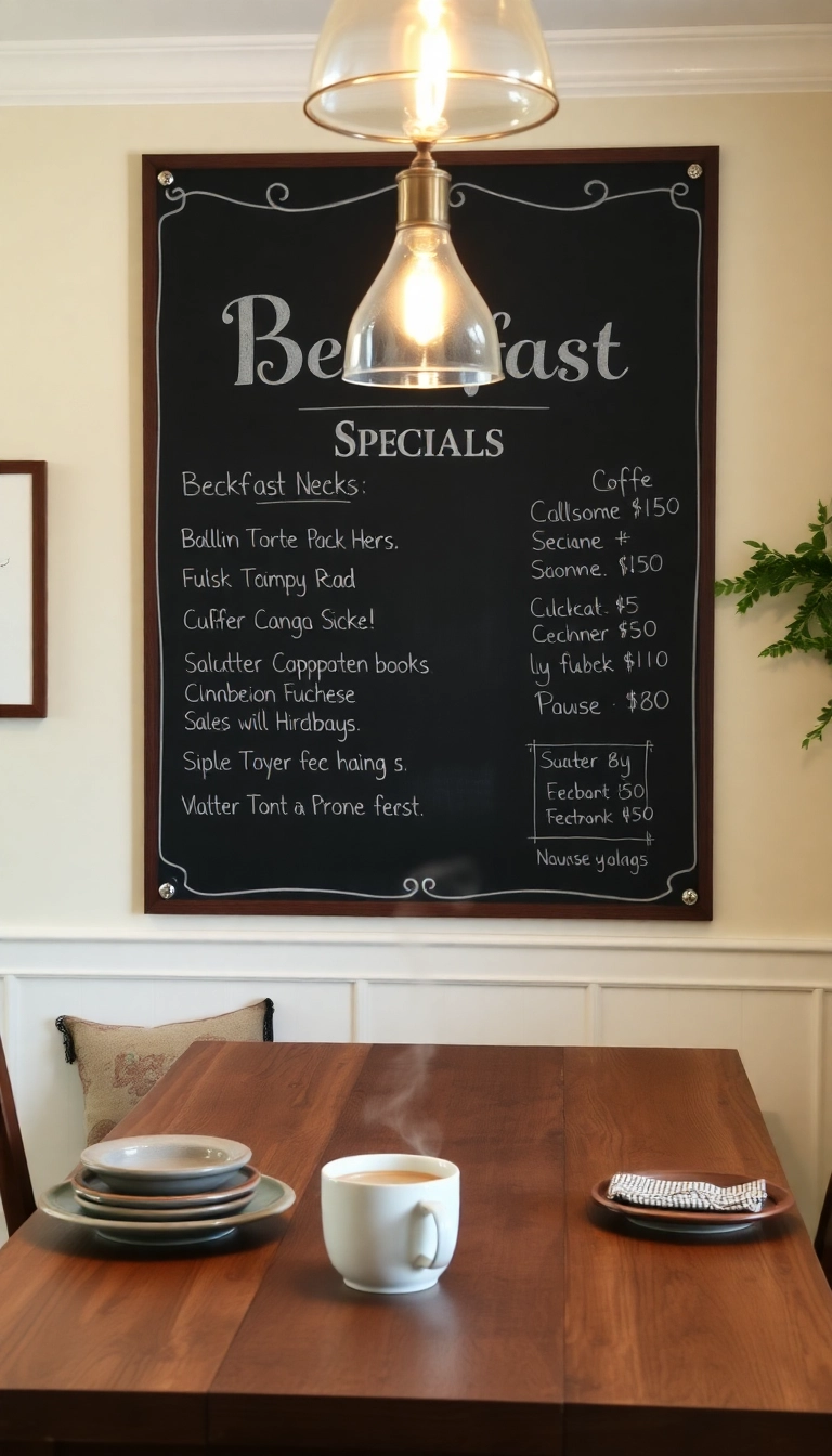 27 Farmhouse Breakfast Nook Ideas That’ll Make You Want to Sip Coffee All Morning! - 8. Chalkboard Menus